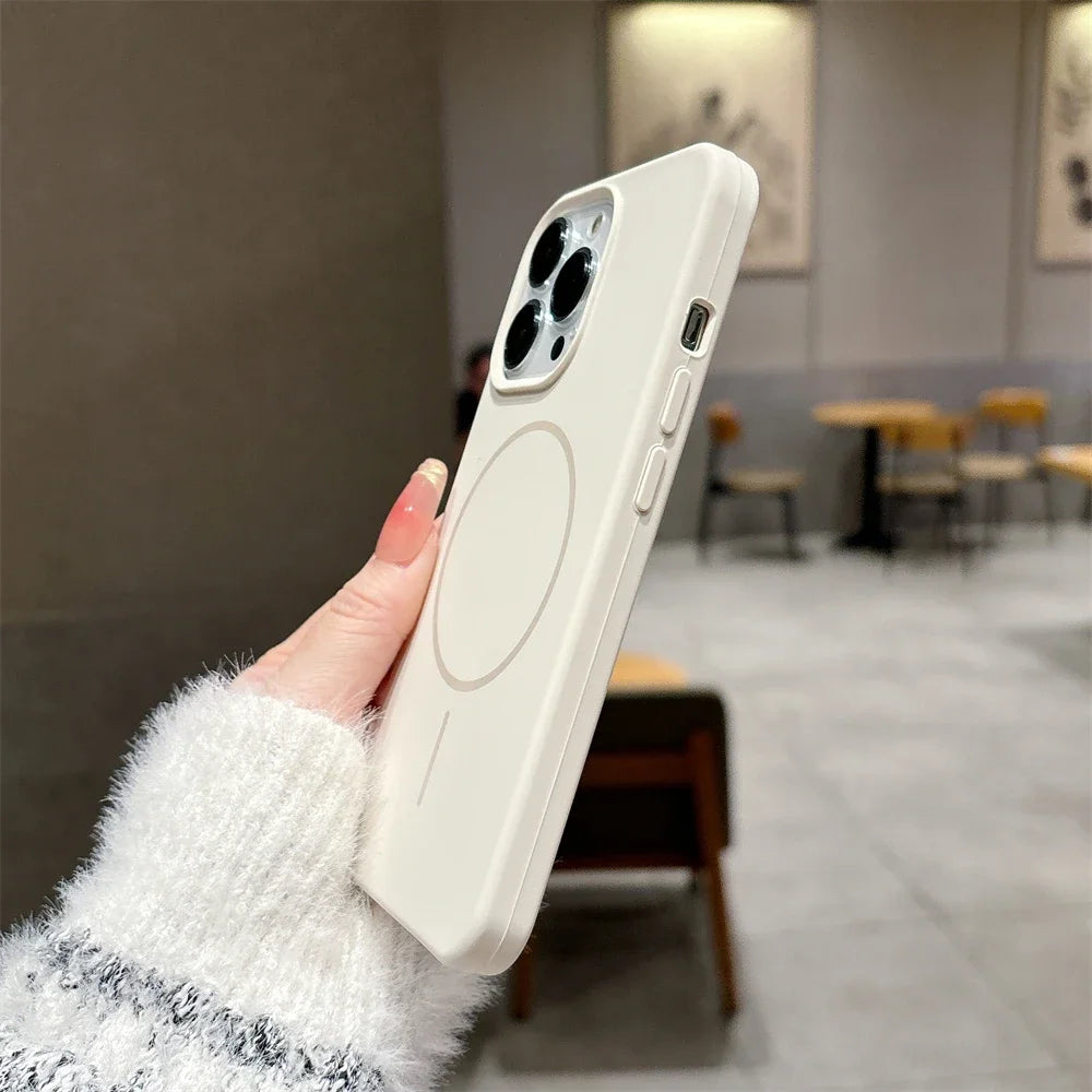Luxury Skin Feel Original For Magsafe Phone Case For iPhone 17 16 Pro Max 15 14 13 12 Plus Wireless Charger Funda Silicone Cover