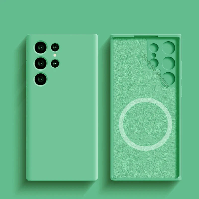 Liquid Silicone Case For Magsafe For Samsung Galaxy S24 S22 S21 S23 S25 Ultra Plus Fe Wireless Charge Magnetic Shockproof Cover