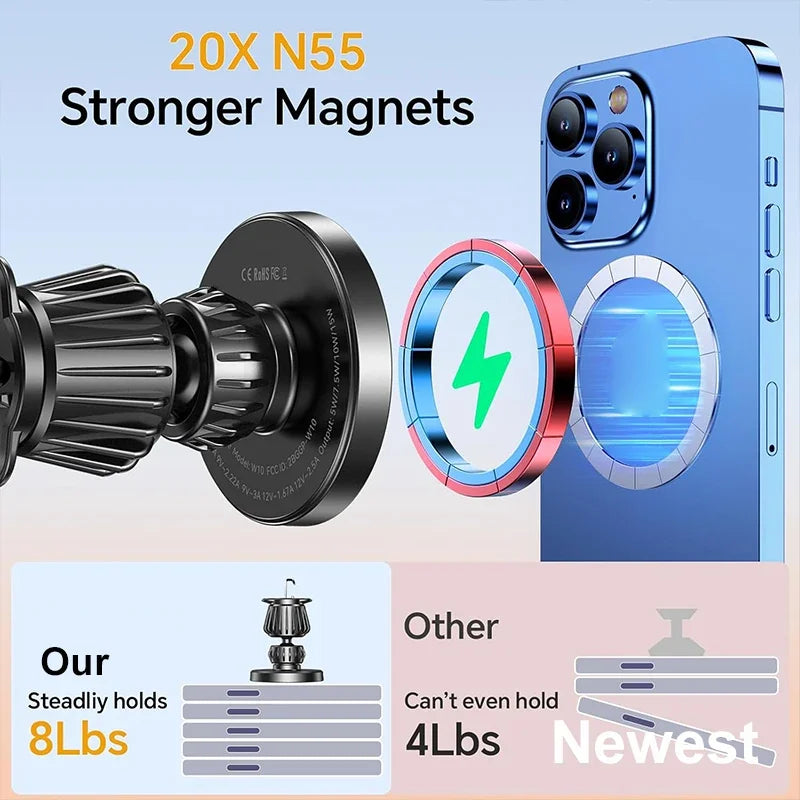 UYUXIO Magnetic Wireless Car Phone Charger Adapter 15W Fast Charging Windshield Dashboard Car Phone Holder for iPhone Samsung