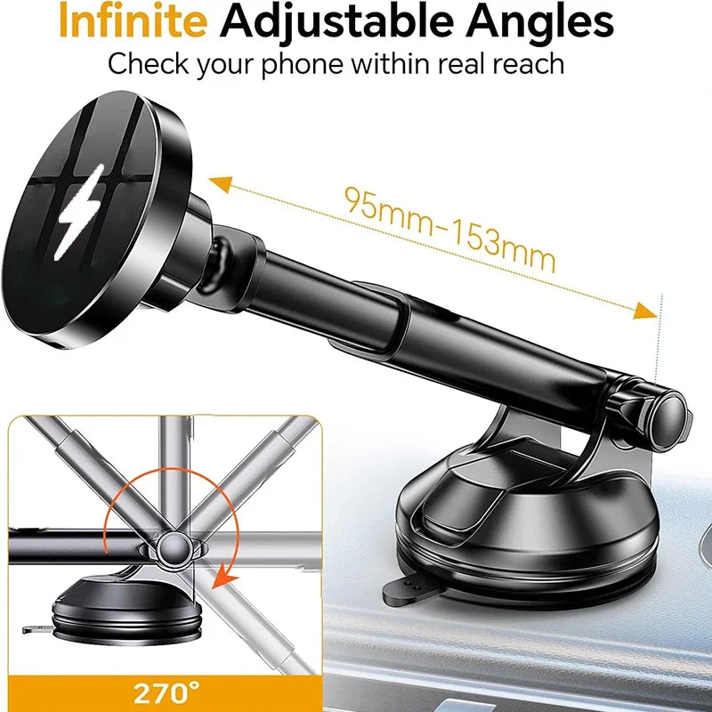 UYUXIO Magnetic Wireless Car Phone Charger Adapter 15W Fast Charging Windshield Dashboard Car Phone Holder for iPhone Samsung