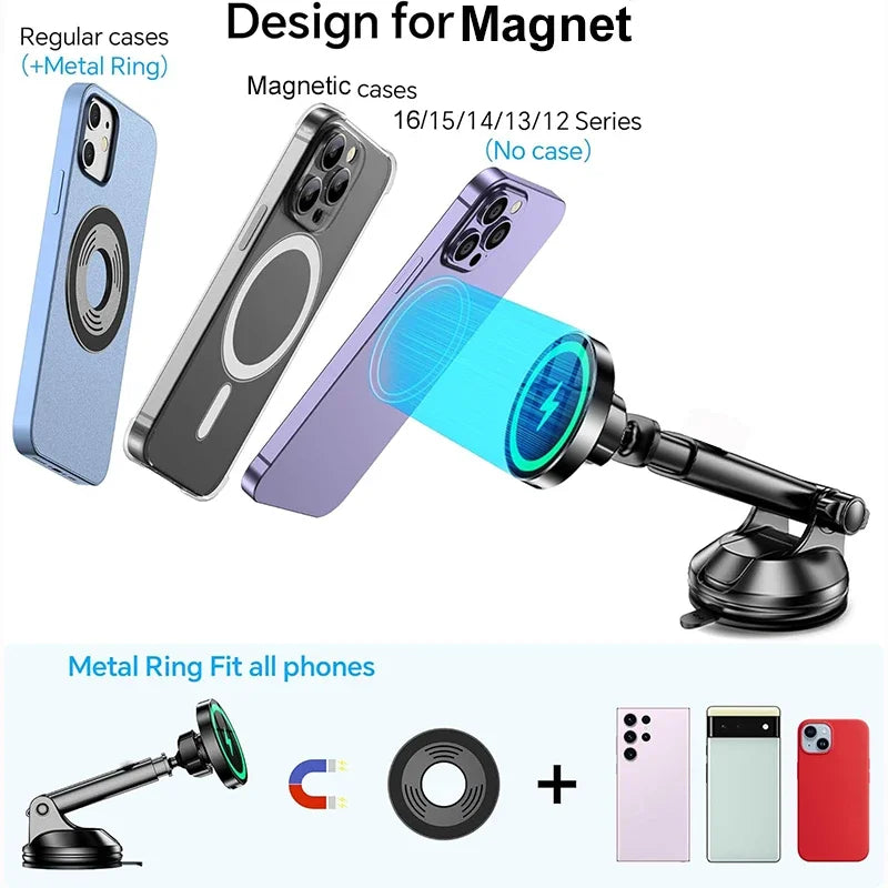 UYUXIO Magnetic Wireless Car Phone Charger Adapter 15W Fast Charging Windshield Dashboard Car Phone Holder for iPhone Samsung