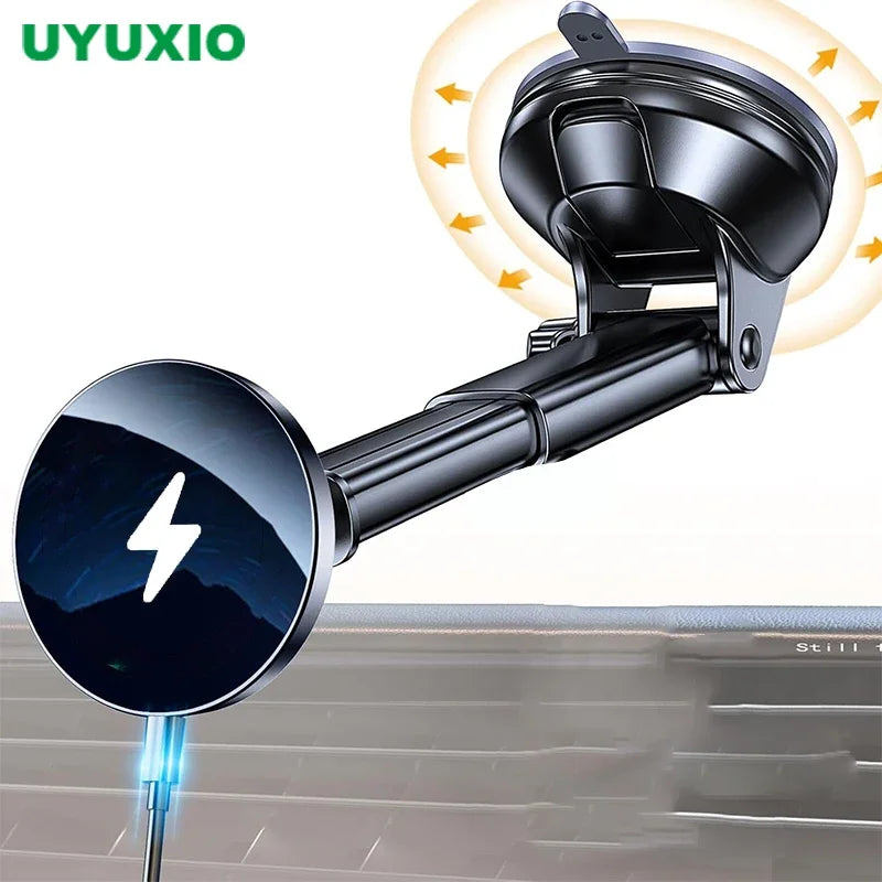 UYUXIO Magnetic Wireless Car Phone Charger Adapter 15W Fast Charging Windshield Dashboard Car Phone Holder for iPhone Samsung