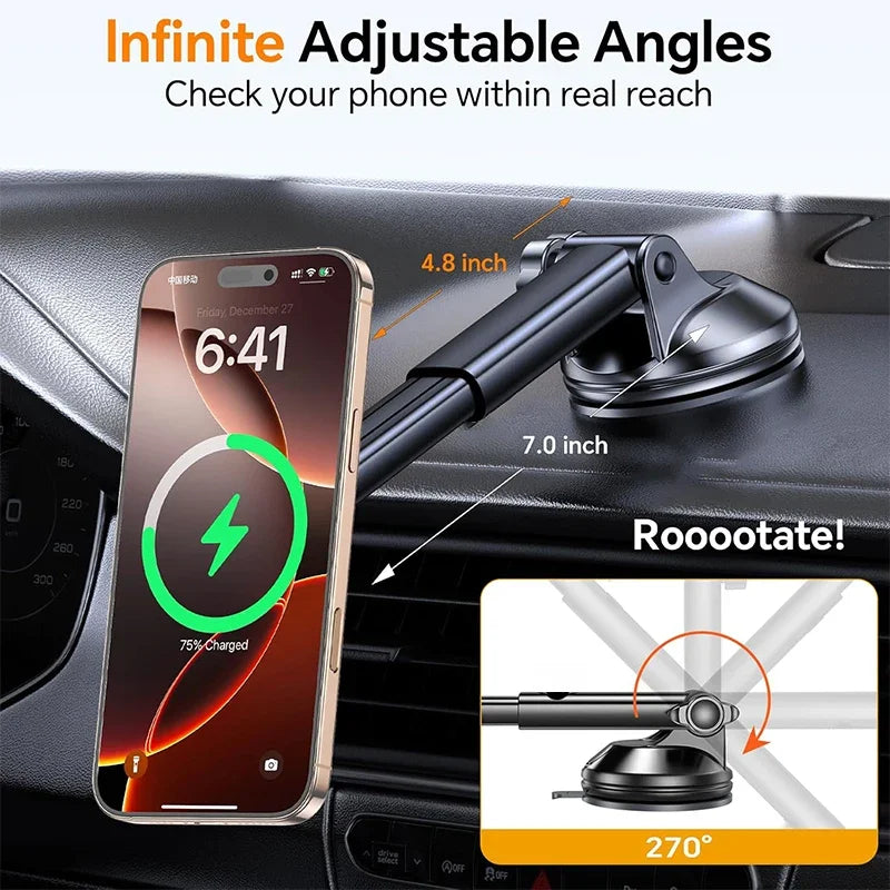 UYUXIO Magnetic Wireless Car Phone Charger Adapter 15W Fast Charging Windshield Dashboard Car Phone Holder for iPhone Samsung
