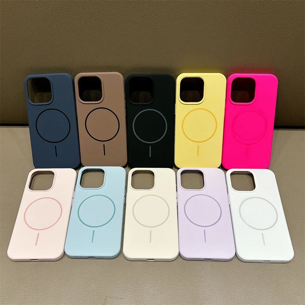 Luxury Skin Feel Original For Magsafe Phone Case For iPhone 17 16 Pro Max 15 14 13 12 Plus Wireless Charger Funda Silicone Cover