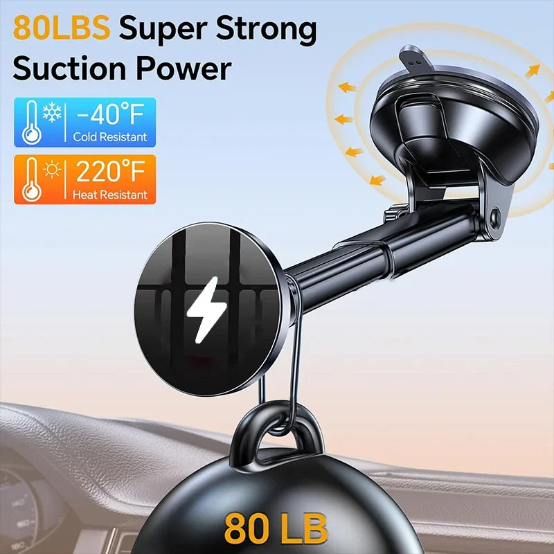 UYUXIO Magnetic Wireless Car Phone Charger Adapter 15W Fast Charging Windshield Dashboard Car Phone Holder for iPhone Samsung