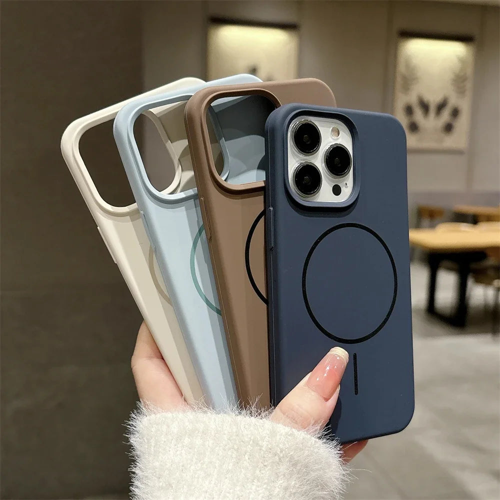 Luxury Skin Feel Original For Magsafe Phone Case For iPhone 17 16 Pro Max 15 14 13 12 Plus Wireless Charger Funda Silicone Cover