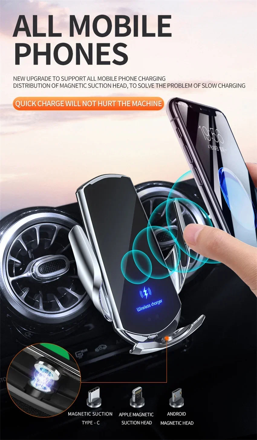 100W Wireless Car Charger Magnetic Car Phone Holder For iPhone 11 12 13 14 15 Pro Xiaomi Samsung Fast Charging Wireless Chargers
