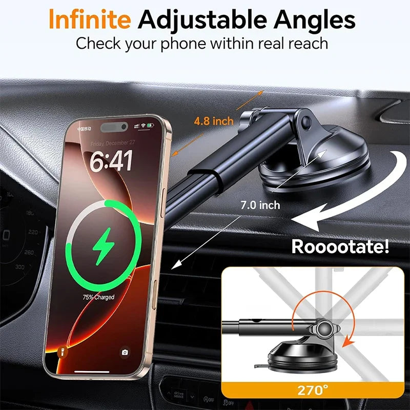 UYUXIO Magnetic Wireless Car Phone Charger Adapter 15W Fast Charging Windshield Dashboard Car Phone Holder for iPhone Samsung