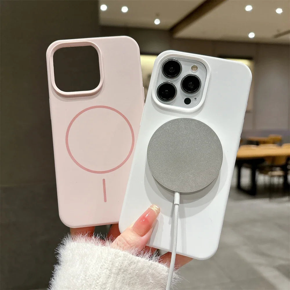 Luxury Skin Feel Original For Magsafe Phone Case For iPhone 17 16 Pro Max 15 14 13 12 Plus Wireless Charger Funda Silicone Cover